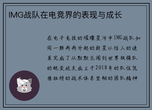 IMG战队在电竞界的表现与成长